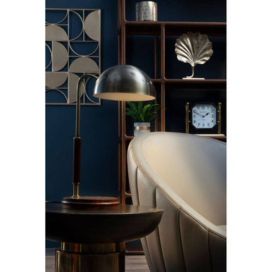 Antique Brass Finish Task Lamp with Wood Base | Sydnee