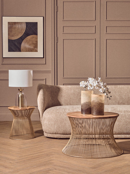 Clear Glass and Antique Brass Finish Metal Table Lamp | Sellis