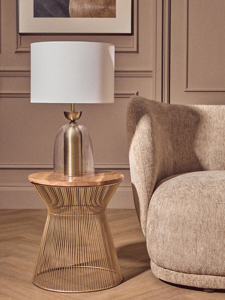 Clear Glass and Antique Brass Finish Metal Table Lamp | Sellis