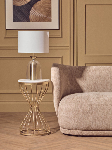 Clear Glass and Antique Brass Finish Metal Table Lamp | Sellis