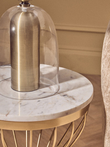 Clear Glass and Antique Brass Finish Metal Table Lamp | Sellis