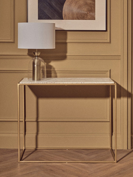 Clear Glass and Antique Brass Finish Metal Table Lamp | Sellis