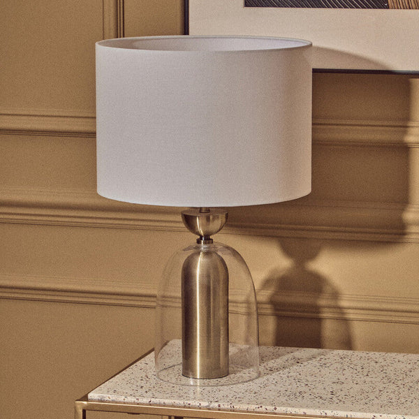 Clear Glass and Antique Brass Finish Metal Table Lamp | Sellis