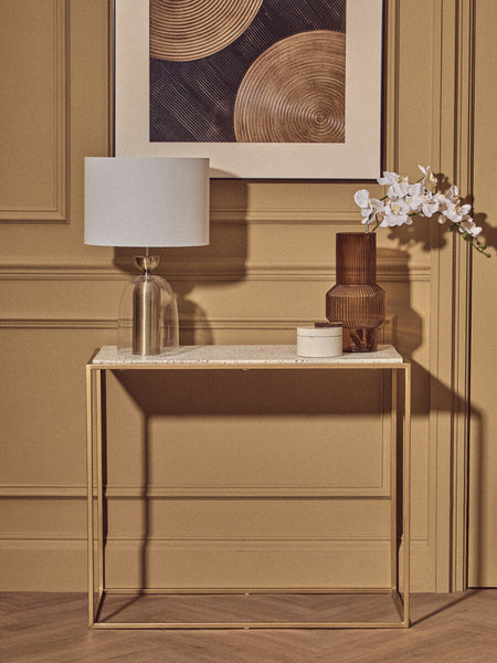 Clear Glass and Antique Brass Finish Metal Table Lamp | Sellis