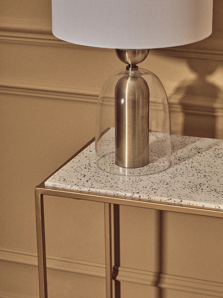 Clear Glass and Antique Brass Finish Metal Table Lamp | Sellis