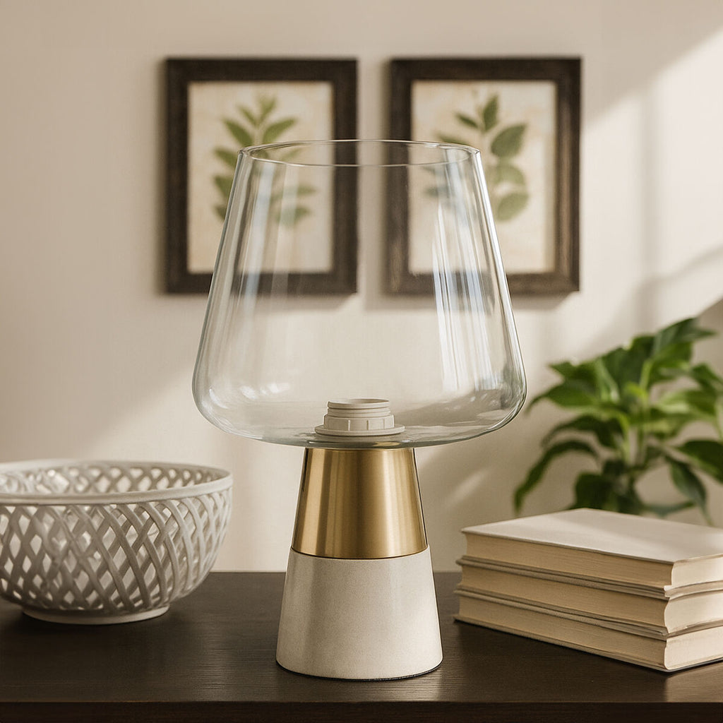 Table Lamp with Marble Base and Glass Shade | Sebah