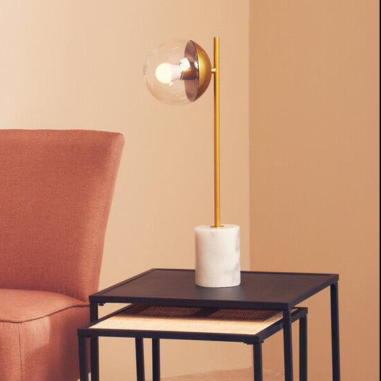 Gold Finish Metal Table Lamp with White Marble Base | Revive