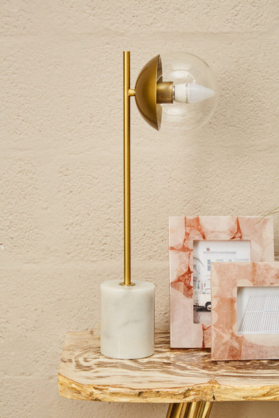 Gold Finish Metal Table Lamp with White Marble Base | Revive