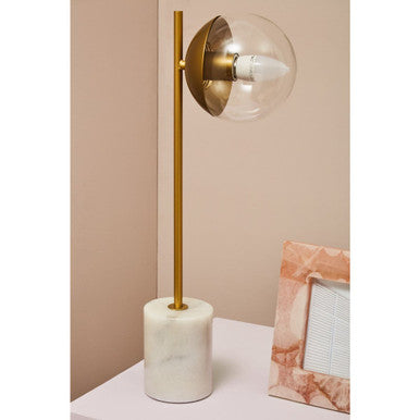 Gold Finish Metal Table Lamp with White Marble Base | Revive