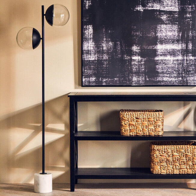 Two Light Black Floor Lamp with Marble Base | Revive