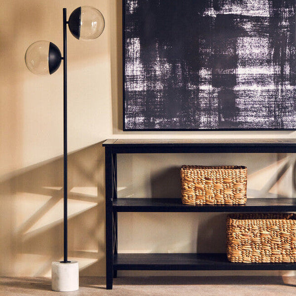 Two Light Black Floor Lamp with Marble Base | Revive