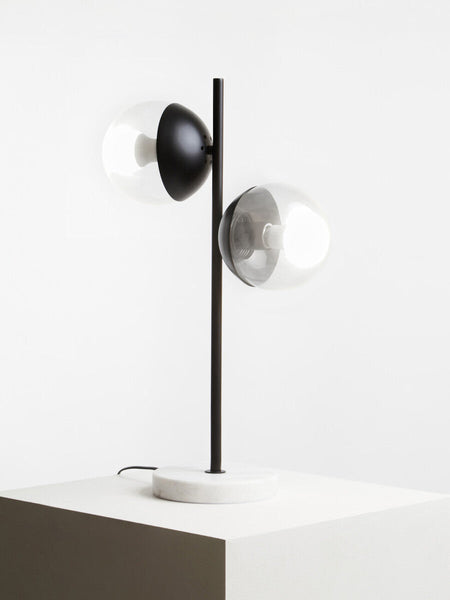 Two Light Black Metal and Marble Table Lamp | Revive