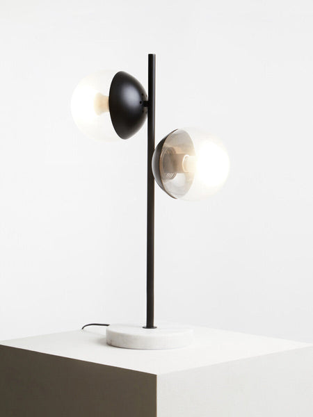 Two Light Black Metal and Marble Table Lamp | Revive