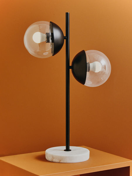 Two Light Black Metal and Marble Table Lamp | Revive