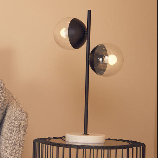 Two Light Black Metal and Marble Table Lamp | Revive