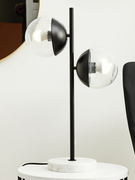 Two Light Black Metal and Marble Table Lamp | Revive