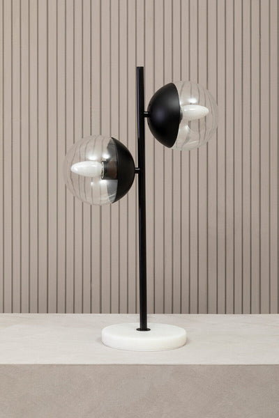 Two Light Black Metal and Marble Table Lamp | Revive