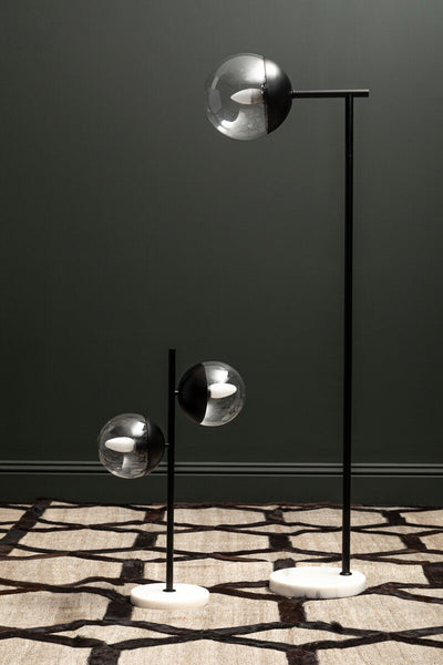 Two Light Black Metal and Marble Table Lamp | Revive