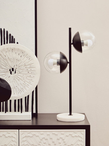 Two Light Black Metal and Marble Table Lamp | Revive