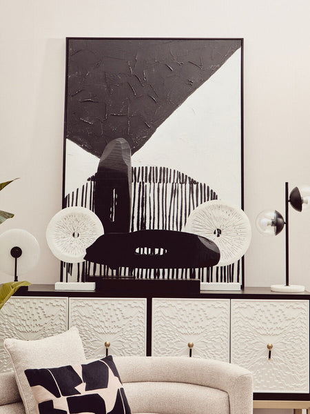 Two Light Black Metal and Marble Table Lamp | Revive