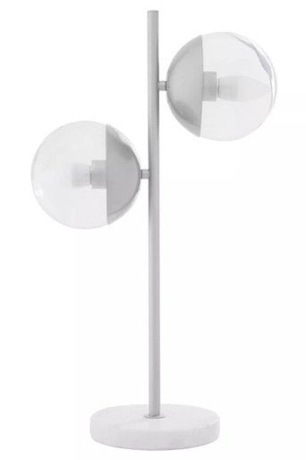 Two Light Chrome and White Marble Table Lamp | Revive