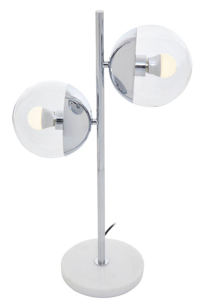 Two Light Chrome and White Marble Table Lamp | Revive