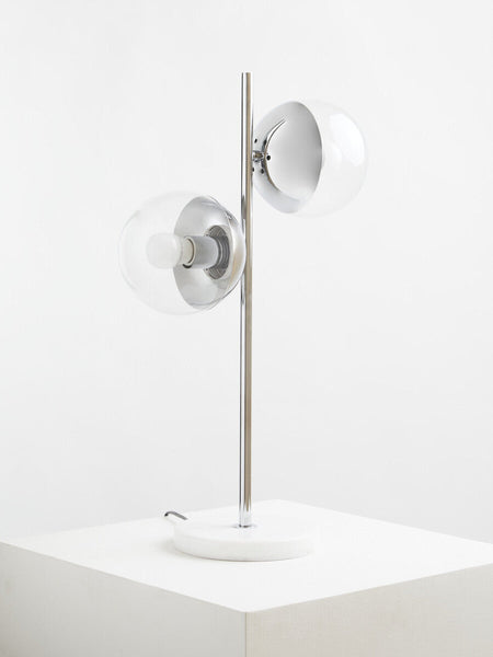 Two Light Chrome and White Marble Table Lamp | Revive