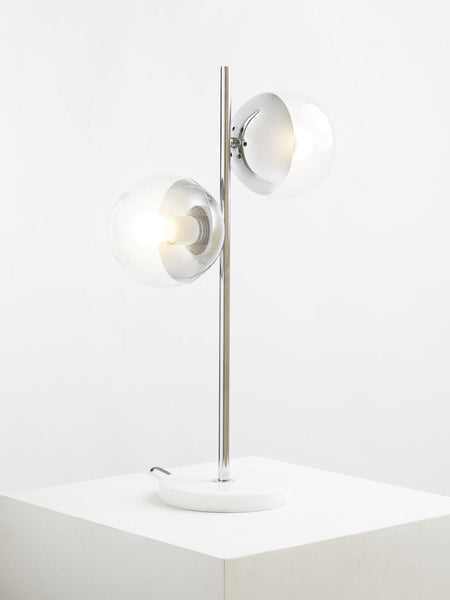 Two Light Chrome and White Marble Table Lamp | Revive