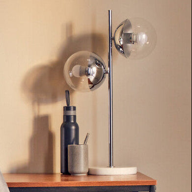 Two Light Chrome and White Marble Table Lamp | Revive