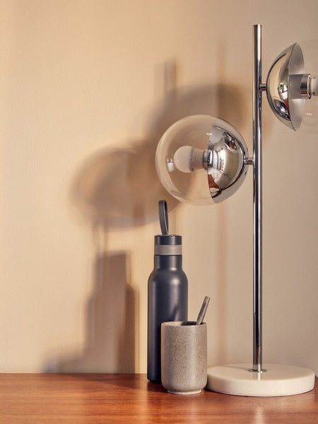 Two Light Chrome and White Marble Table Lamp | Revive