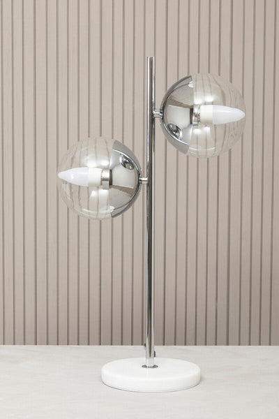Two Light Chrome and White Marble Table Lamp | Revive