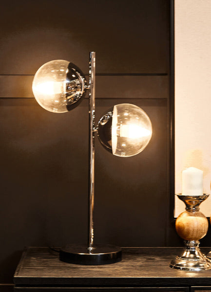 Two Light Chrome and White Marble Table Lamp | Revive