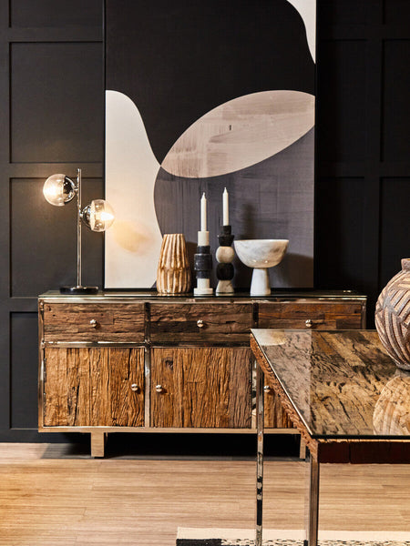 Two Light Chrome and White Marble Table Lamp | Revive