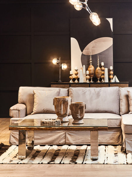 Two Light Chrome and White Marble Table Lamp | Revive
