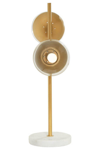 Two Light Gold Finish Table Lamp with White Marble Base | Revive
