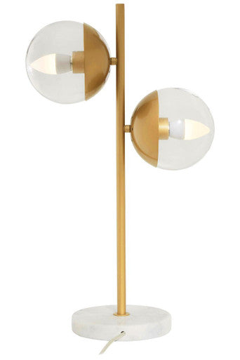 Two Light Gold Finish Table Lamp with White Marble Base | Revive