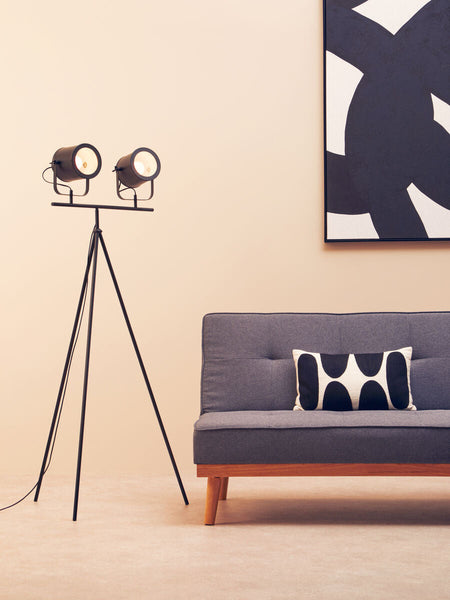 Two Spotlight Matte Black Tripod Floor Lamp | Stockholm