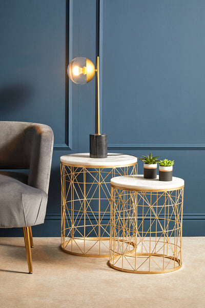 Small Gold Finish Metal Table Lamp with Black Marble Base | Revive
