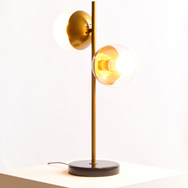 Two Light Gold and Black Marble Table Lamp | Revive