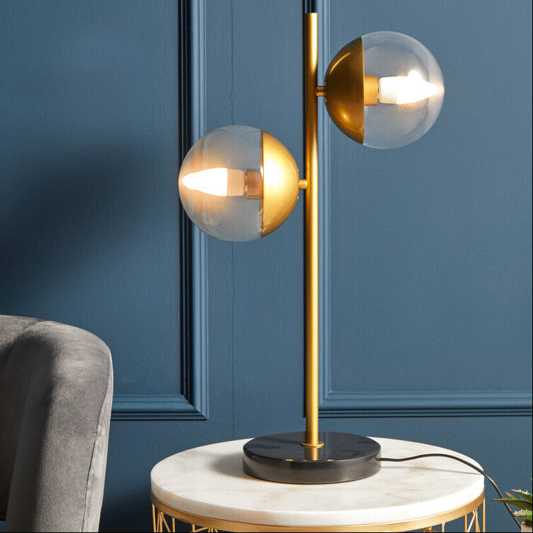 Two Light Gold and Black Marble Table Lamp | Revive