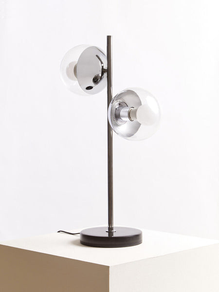 Two Light Silver and Black Marble Table Lamp | Revive