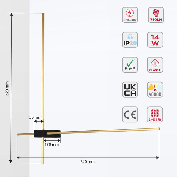 3-Arm Gold & Black Modern Wall Light Fixture