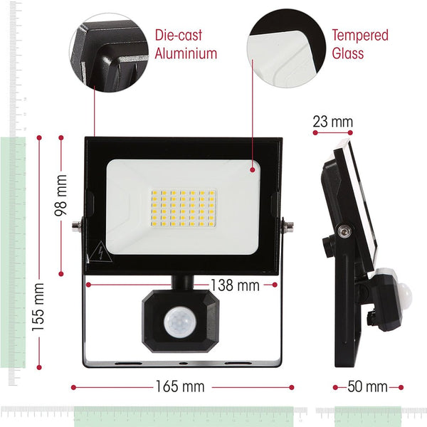 Pegasus Flood Light with PIR Motion Sensor 4000K Cool White IP65