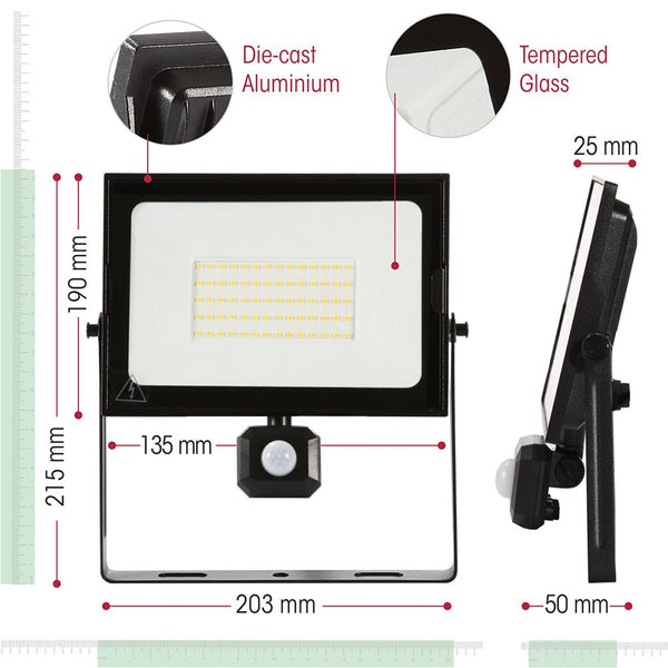 Pegasus Flood Light with PIR Motion Sensor 4000K Cool White IP65