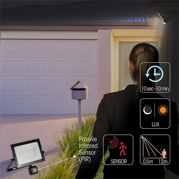 Pegasus Flood Light with PIR Motion Sensor 4000K Cool White IP65