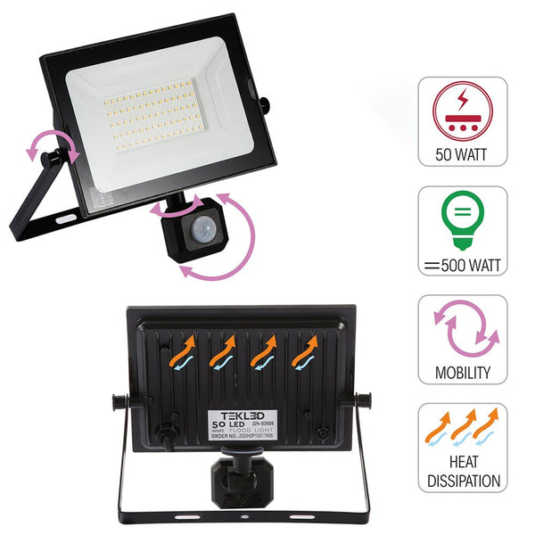 Pegasus Flood Light with PIR Motion Sensor 4000K Cool White IP65