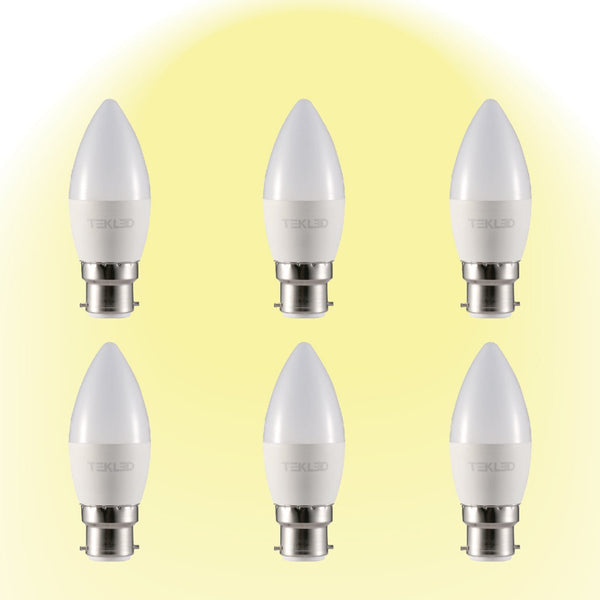 Cetus LED Candle Bulb C37 Dimmable B22 Bayonet Cap 6W Pack of 6
