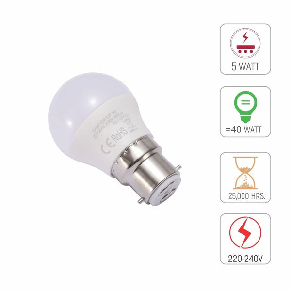 Ursa LED Golf Ball G45 B22 Bayonet Cap 5W Pack of 6