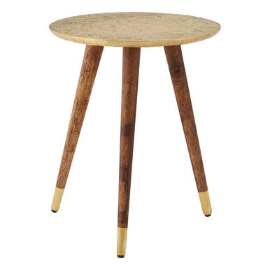 Boho Gold Finish Carved Metal Top Side Table