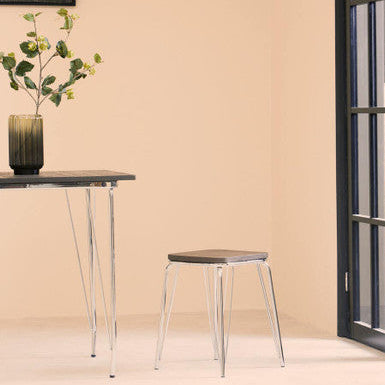 District Chrome Metal And Elm Small Wood Stool